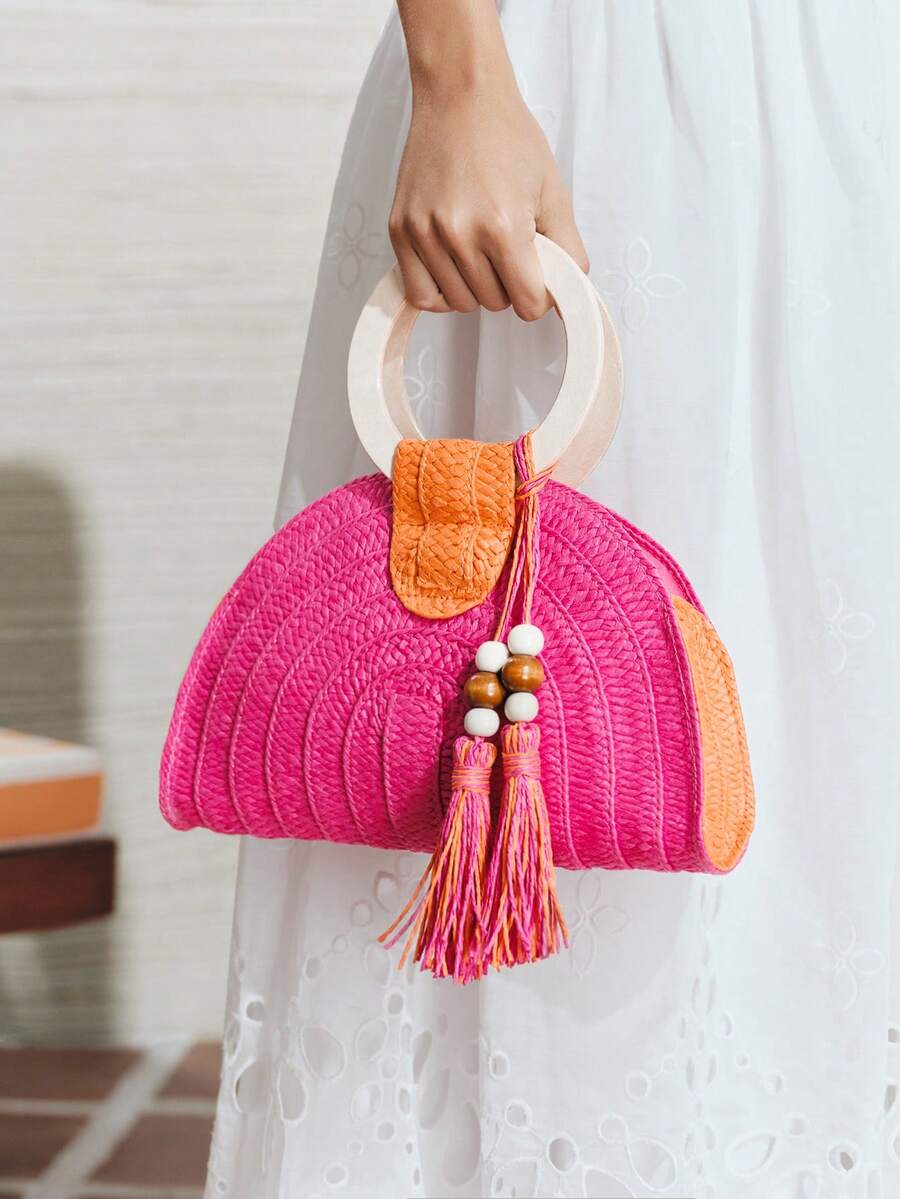 Bolsa de Mão Feminina Redonda  - Paper Straw Color avaliação e preço