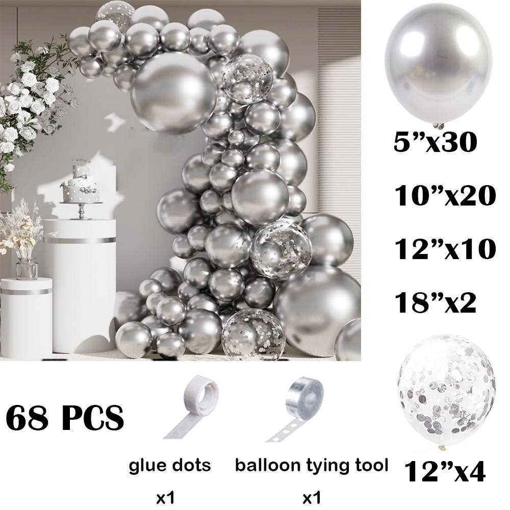 68 pçs metálico prata balões g - Balloon Arch Kit avaliação e preço